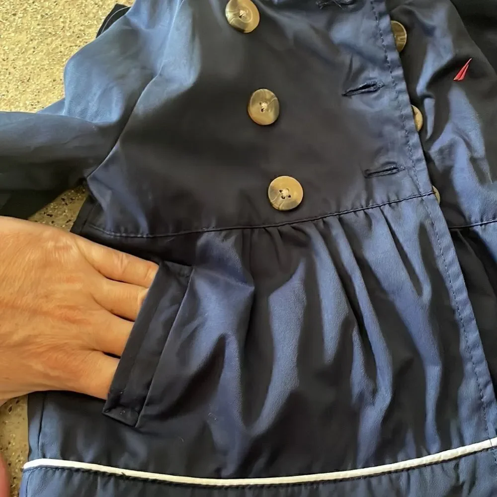 Adorable Nautica navy blue infant sailor jacket/pea coat with removable hood